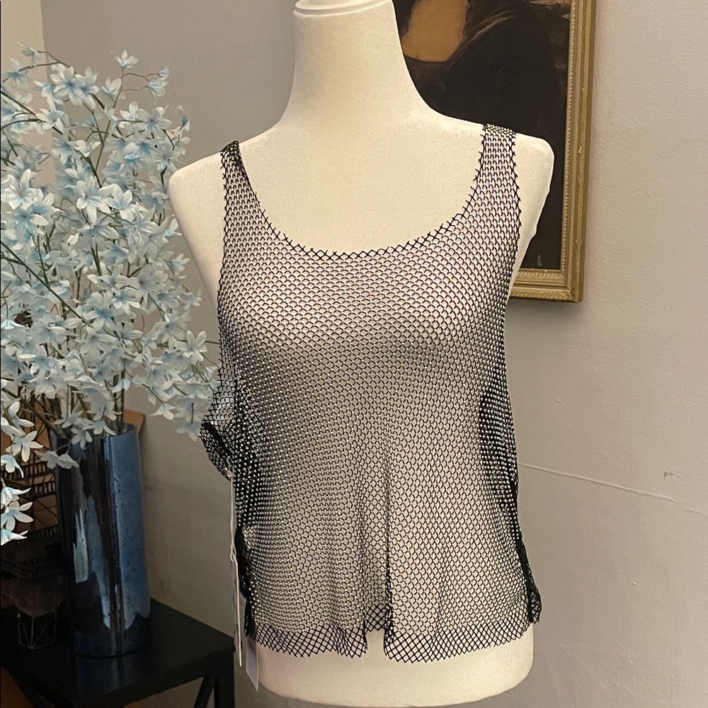 Fun Black Iridescent Mesh Tank Top